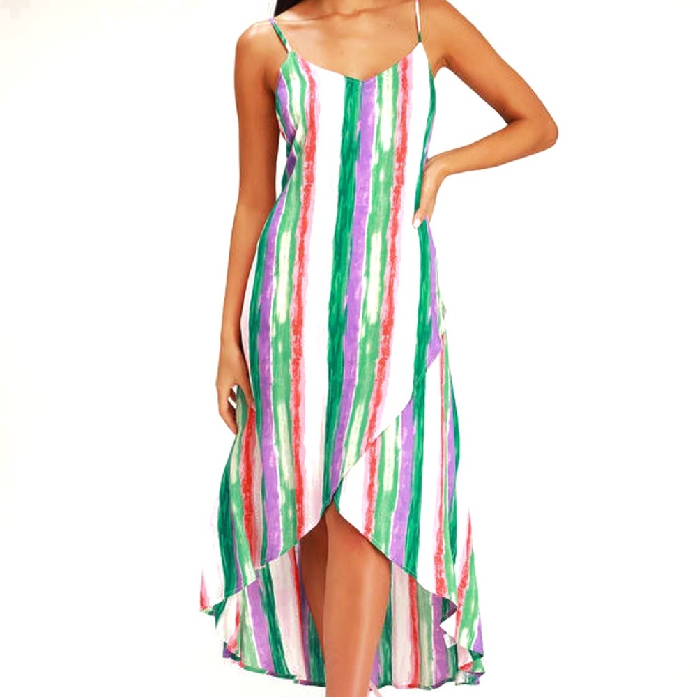EUC-Lulu's Brushstroke Green MltiStripe HiLo Dress